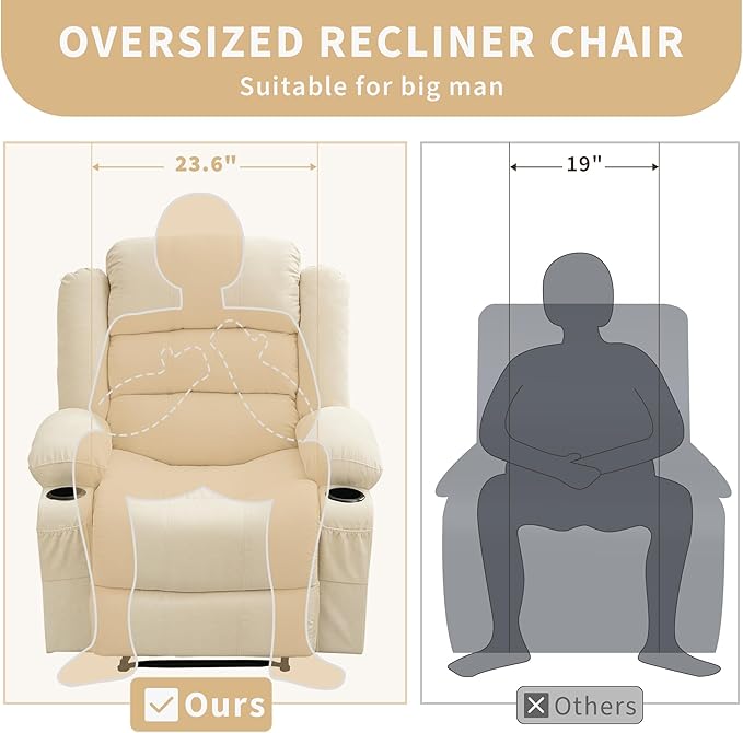 Oversized Recliner Chair with Soft Padded Armrests Extra Wide and Big &amp Tall Design for Comfort Manual Recliner Rocking Chair Perfect for Living Room Lounging and Relaxation