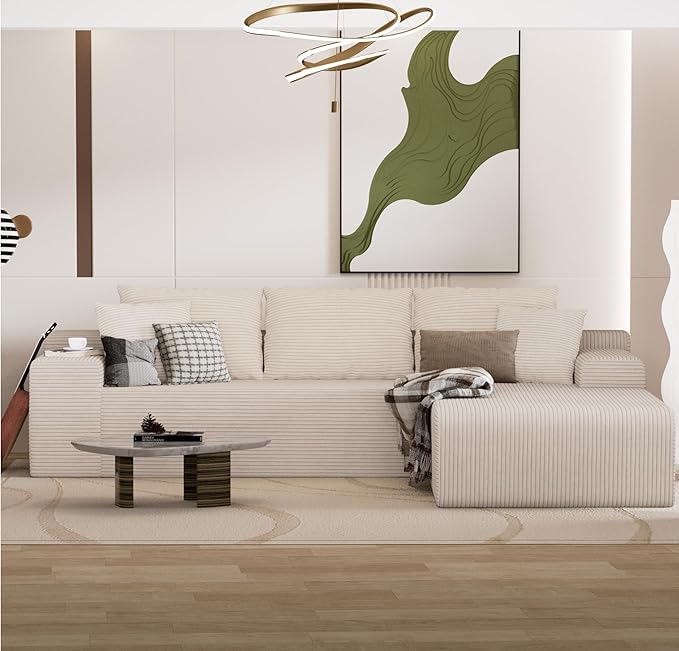NAYA 106” Modular Sectional Sofa Cloud Sectional Couch with Deep Seat Modern Modular L-Shape Sofa Boneless Couch with Chaise for Living Room Bedroom (Beige Right Facing Chaise)