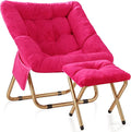 Comfy Saucer Chair Foldable Living Room Chairs Soft Faux Fur Lounge Chair for Bedroom Reading Chairs for Adults Teens X-Large (Hot Pink)