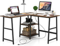 Tangkula 48” L Shaped Computer Desk Corner Study Writing Desk with Outlets &amp USB Ports Home Office Desk Computer Workstation with 2-Tier Shelf Executive Desk (Rustic Brown)