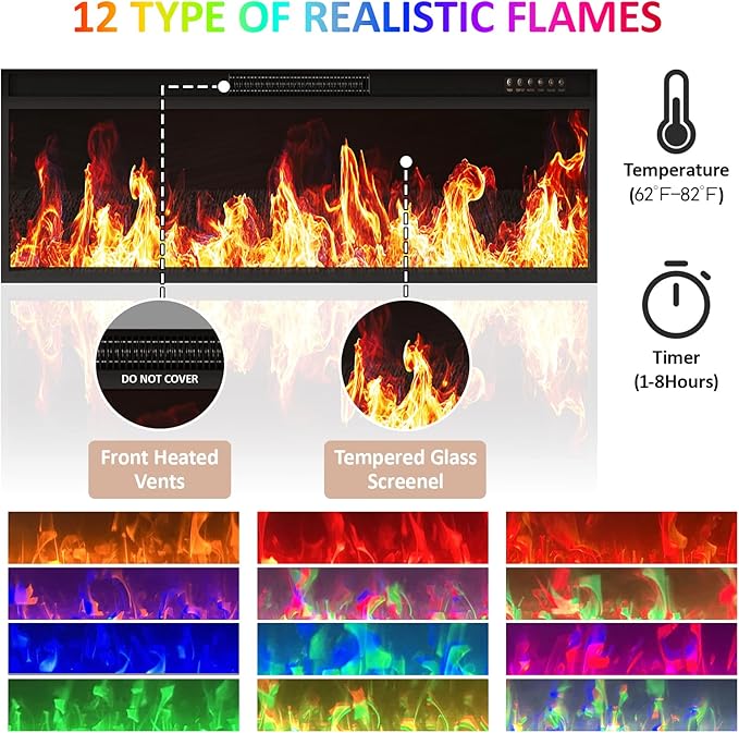 66.2 Fireplace TV Stand with 47 Electric Fireplace Heated Entertainment Center with Fireplace &amp 3 Drawers Modern Wood TV Console with 12 Electronic Flame Colors for Living Room White