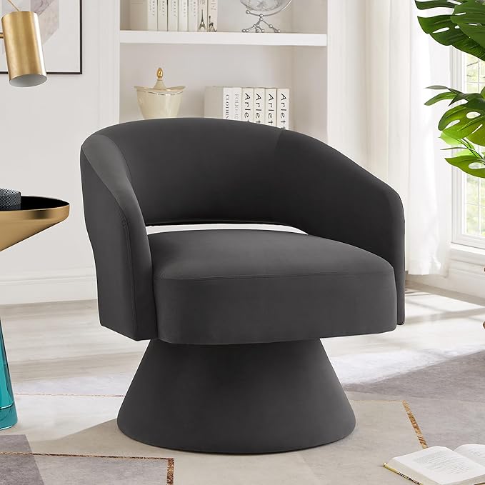 Modern Swivel Barrel Chair Velvet Upholstered Accent Chair 360 Degree Swivel Open Backrest Single Armchair Comfy Reading Chair for Living Room Bedroom (Grey)