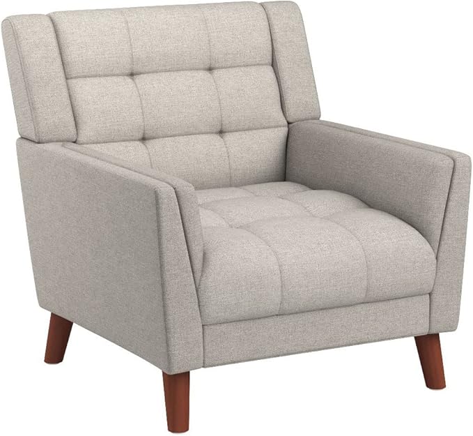 Christopher Knight Home Evelyn Mid Century Modern Fabric Arm Chair Beige &amp Walnut (305538