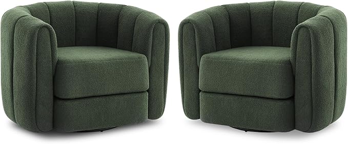 cinkehome Teddy Swivel Accent Chairs Set of 2 Barrel Armchair 360° Modern Round Arm Chair with Thickened Cushion Swivel Club Chair for Living Room Bedroom Green