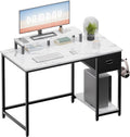 Pamray 39 Inch Computer Desk with Monitor Stand Small Home Office Desks with Non-Woven Storage Drawer for Bedroom Study Table Writing and Work Desk White Marble