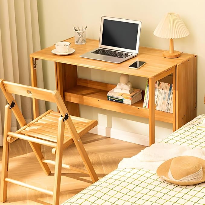 RUNNUP Modern Office Desk 33 L Computer Desk with Wood Base and Collapsible Feature Rectangular Home Writng Working Desk for Living Room Classroom Study Room - Without Chairs Natural