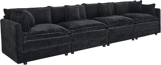 Setawix Chenille Cloud Couches for Living Room4 Seater Cloud Sofa Couch with Deep Seat147.22 Roomy Cloud SofasModular Sectional 4 Seat Sofa with Pillows for Bedroom (Black 4 Seater)