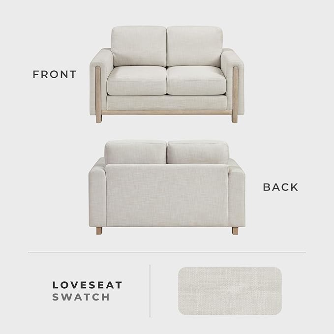 Lexicon Modern Upholstered Living Room Loveseat Textured Fabric Love Seat Track Arm Wood Frame and Natural Finish Wood Legs Reversible Back Cushion No Assembly Beige
