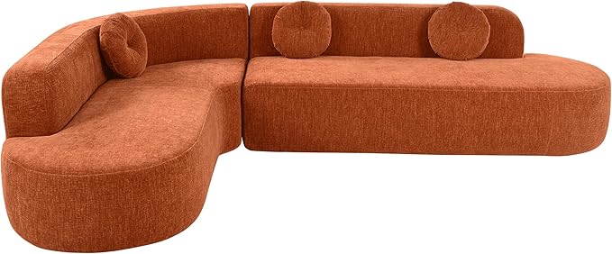 kevinplus 122'' Sectional Curved Sofa Sponge Couch with Chaise Lounge for Living Room L-Shape Corner Modern Sectional Sofa Couch No Wood Structure &amp No Assembly 72 Hour Rebound Orange