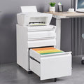 MERITLINE 3 Drawer Mobile File Cabinet with Lock Under Desk Metal Filing Cabinet with 5 Casters(2 Front Casters with Brakes) and Removable Hanging Rods for Home Office/Legal/Letter/A4 File White