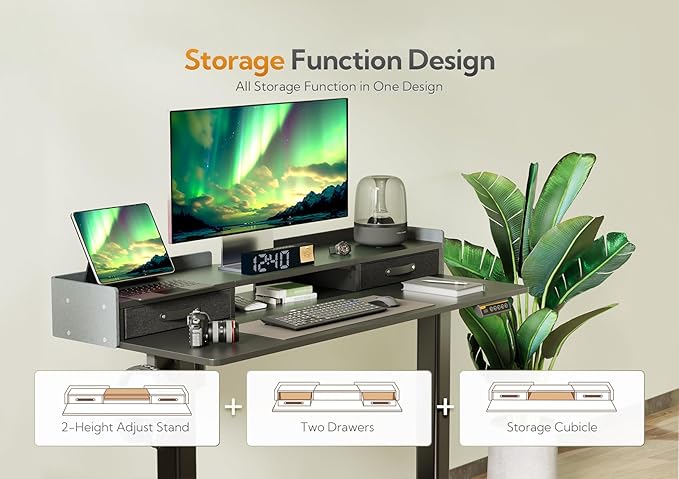 Claiks Standing Desk with Drawers Stand Up Electric Standing Desk Adjustable Height Sit Stand Desk with Storage Shelf and Splice Board 48 Inch Black