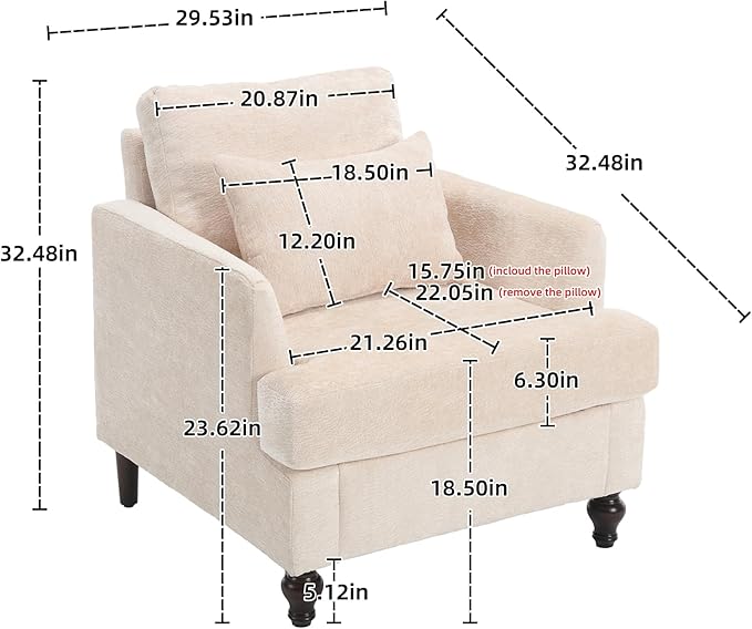 Mid Century Modern Linen Fabric Accent Chair for Living Room Bedroom Guest Room Office Apartment Waiting Room Furniture Upholstered Armchair Reading Accent Chairs (Beige)