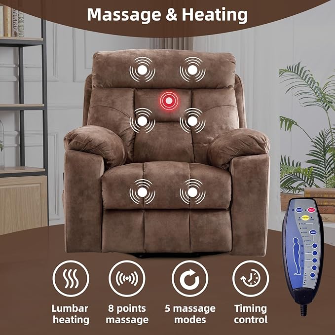 CANMOV Large Power Lift Recliner Chair with Massage and Heat for Elderly Big and Tall People Overstuffed Wide Recliners with 2 Cup Holders Side Pocket and USB Port Camel