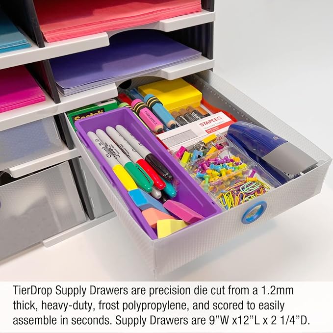 Ultimate Office TierDrop Supply Drawers Measure 9w x 12d x 2 1/4 Inches High for Desk Accessories and Supplies Set of 3 Includes Color-Coded Finger Rings for Fast and Easy Access to Contents