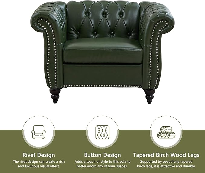 QHITTY Accent Chair Chesterfield Chair Modern Leather Upholstered Chair with Tufted Back for Living Room Furniture (Green)