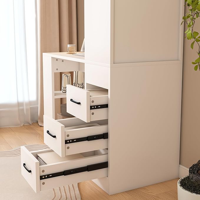 Modern Computer Desk for Home Office Spacious 55 Writing Desk with 4-in-1 Power Outlet 3 Smooth Slide Drawers &amp 4-Tier Storage Shelf for Laptop PC &amp Office Essentials (White)