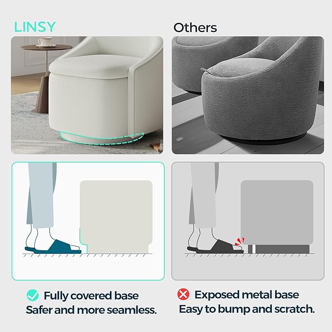 LINSY Swivel Accent Chair with Storage Comfy Chenille Barrel Chairs Small 360 Swivel Modern Armchair for Living Room Bedroom Boucle Reading Chair for Study Room (Beige)