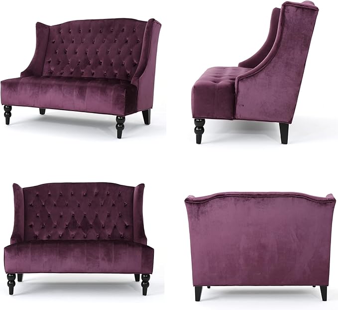 Modern Tufted Velvet Loveseat 2 Seat Couch Sofas with High Back Thick Padded Cushioned Seats for Living Room Victorian Style Raisin