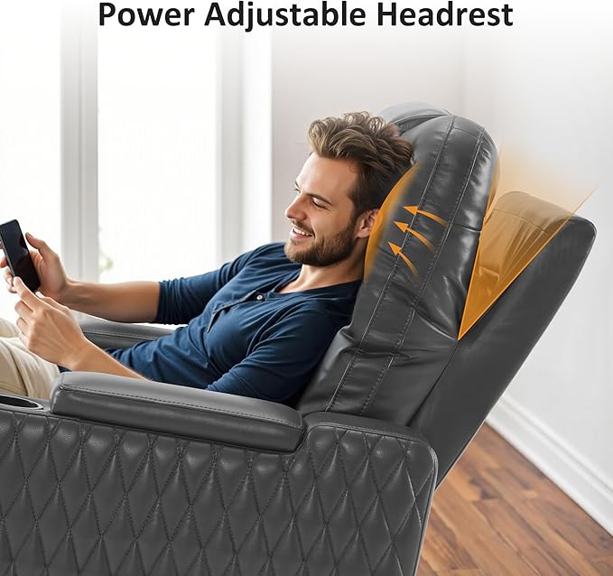 MCombo Zero Gravity Oversized Power Recliner Chair for Adults with Power Headrest &amp LED Light Faux Leather Recliner Chair for Living Room &amp Home Theater USB Port Armrest Storage HTS401