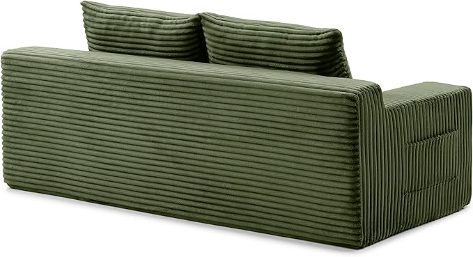 73 Convertible Sofa Bed Pull Out Loveseat Sleeper Sofa with Side Pockets 2 in 1 Folding Couch Bed Fold Out Floor Couch Lounge Sofa with 2 Pillows for Living Room Apartment (Green)