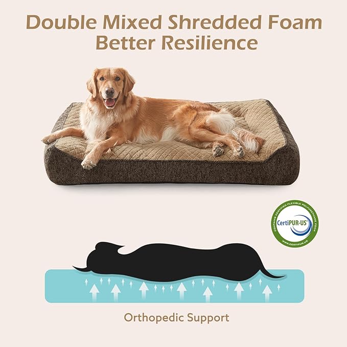 JOEJOY XL Orthopedic Dog Beds Large Sized Dog Extra Thick Supportive Big Dogs Couch Bed with Sides Ultra Soft Pet Bed Sofa for Large Dogs Brown 42''x30''
