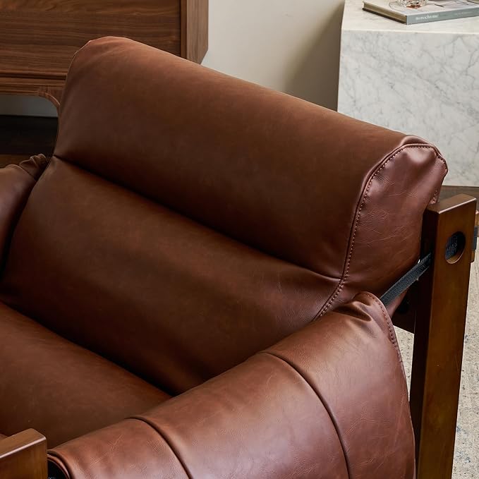 Vintage Solid Wood Frame Lounge Chair with Resilient Silk-Cotton Fill &amp Ergonomic Support for Living Spaces (Brown Two Chairs)