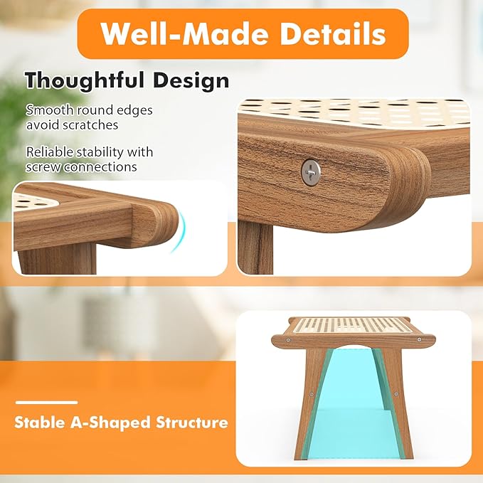 Tangkula Mid Century Modern Accent Chair with Ottoman Farmhouse Handwoven Rattan Living Room Chair with Teak Wooden Frame for Indoor Lazy Lounge Chair for Home Bedroom Office