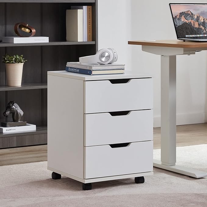 3 Drawer Small File Cabinet with Lock Under Desk Rolling Mobile Filing Cabinets Storage Organizer for Home OfficeWhite
