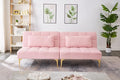 71 Sectional Sofa Bed Convertible Futon Couch with Adjustable Backrest Comfy Loveseat Sleeper with 2 Pillows Modern Armless Love Seat with Gold Metal Legs for Small Living Room Bedroom Pink