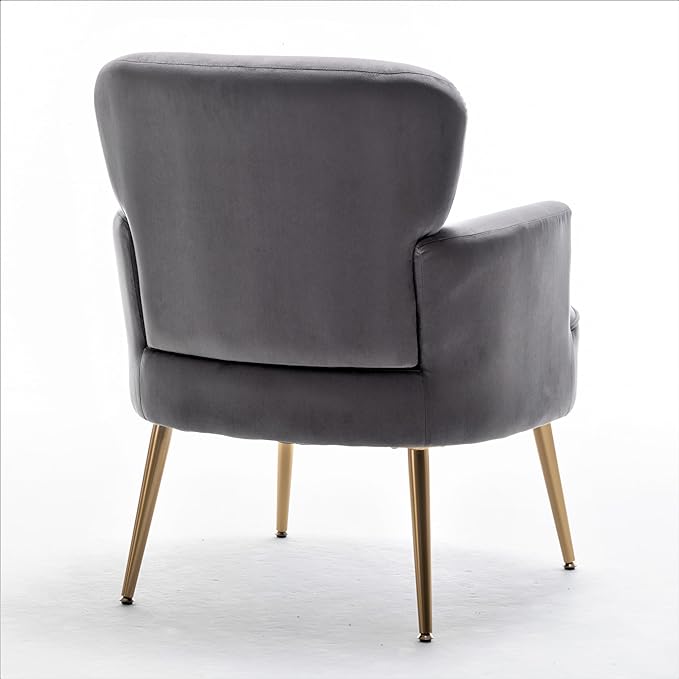 Trendy Velvet Accent Chair with Gold Metal Legs Upholstered Armchair for Small to Mid-Size Spaces Modern Living Room Bedroom Vanity Desk and Entryway Grey