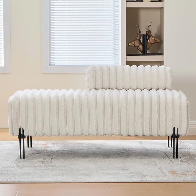 NIOIIKIT 49.6 Modern Loveseat Sofa Couch Upholstered Accent Sofa with Golden Legs and Adjustable Backrest Small Faux Fur Couches for Bedroom Living Room Compact Small Space (Beige)