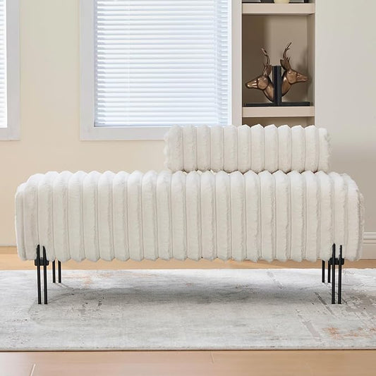 NIOIIKIT 49.6 Modern Loveseat Sofa Couch Upholstered Accent Sofa with Golden Legs and Adjustable Backrest Small Faux Fur Couches for Bedroom Living Room Compact Small Space (Beige)