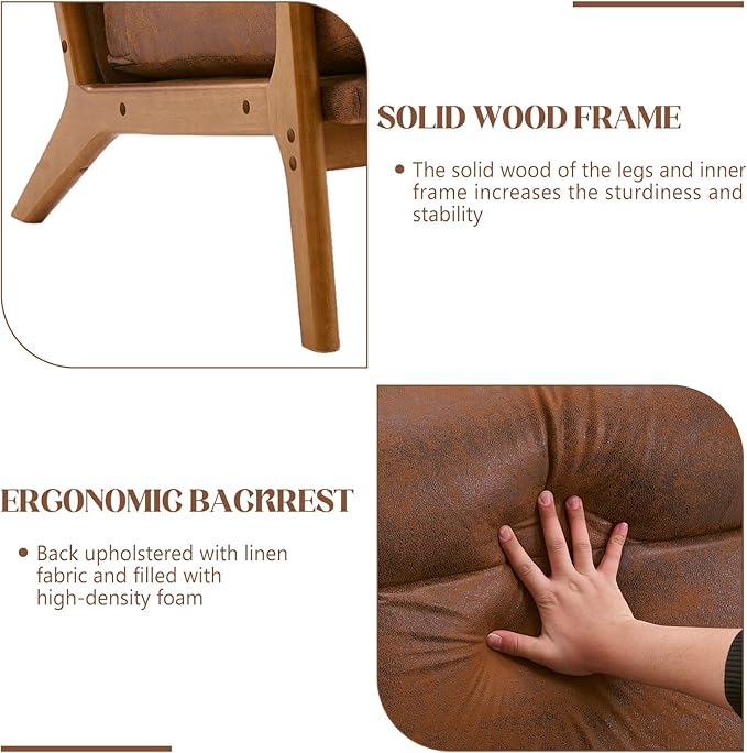 Hommoo Arm Chair Modern Accent Chair Comfy Linen Fabric Reading Chair High Back Leisure Chair with Wood Frame Accent Chair for Living Room Bedroom Balcony Set of 2 Brown