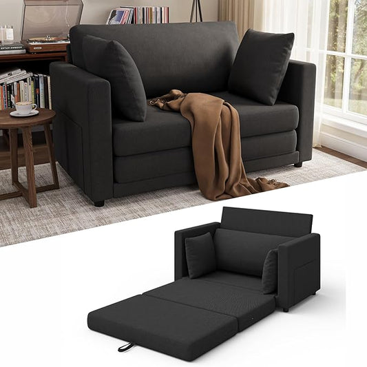 Convertible Sofa Bed 2 in 1 Pull Out Loveseat Sleeper Sofa | 78.7” Folding Floor Sofa Bed for Guest Room Bedroom | Black