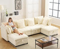 133 Modular Sectional Sofa L-Shaped Corduroy Comfy Sectional Couches for Living Room 3-Seater Cloud Couches with 1 Ottoman Modern Deep Seat Sofa with Large Storage Corduroy Beige