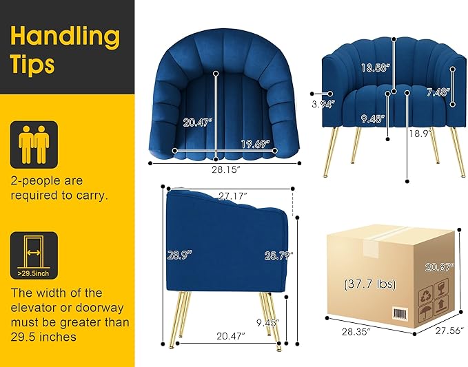 Oversized Pumpkin Couch Accent Chair Modern Comfy Velvet Upholstered Barrel Chairs Luxury Single Sofa Armchair for Living Room Waiting Room Office and Vanity (Navy)