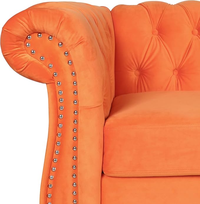 AVZEAR 2-Piece Living Room Sectional Sofa Set Upholstered Sofa Modern Sofa Couches Set Style Button Tufted Velvet Chesterfield Sofa for Living Room Apartment 2+3 Seat Orange