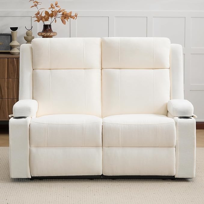 55 Loveseat Recliner Sofa with Cup Holders Manual Double Reclining Couch in Chenille Fabric Wide Seat &amp Side Pockets for Living Room Small Spaces Apartment and RV