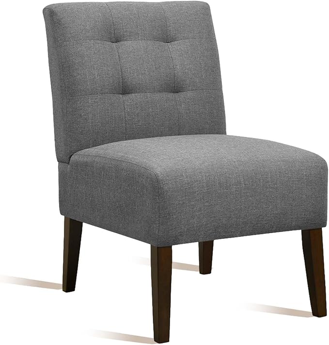 Modern Accent Chair for Living Room Upholstered Armless Slipper Chair with Back &amp Wood Legs Comfy Small Chair for Bedroom Living Room Reading Spaces Office (Gray2)