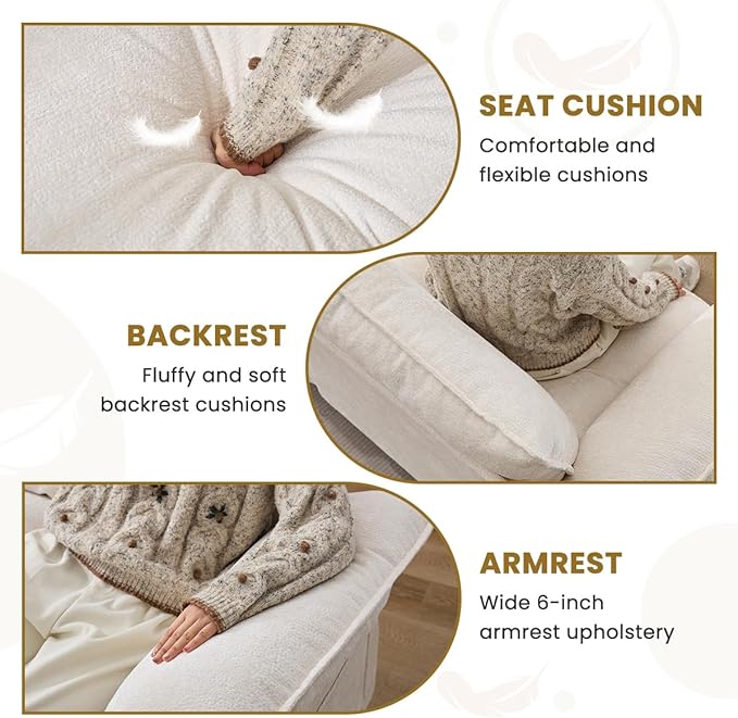 83 Cloud Loveseat Sofa Modern Down Comfy for Living Room Loveseat Sofa with Chenille Fabric and Double Cushion Love Seat Deep Seat Oversized Seats with 2 Pillows for Bedroom Beige