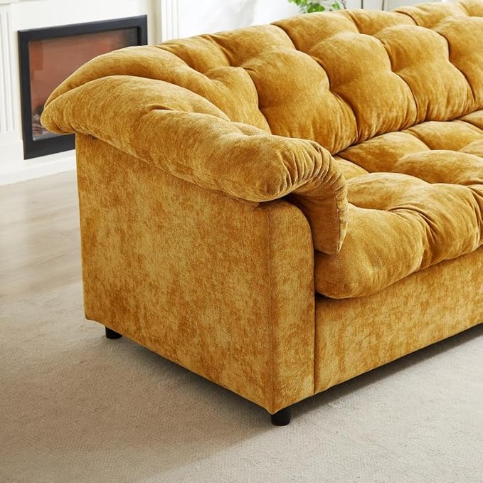 99.2 Cloud Couch Sofa for Living Room 3-Seater Oversized Couches with Thickened Armrests Plush Chenille Fabric &amp Deep Seat Cushions Sofa Modern Comfy Couches for Bedroom Office (Yellow)