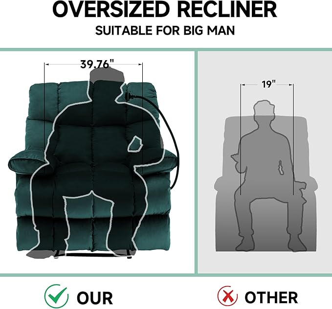 Euthymia Oversized Recliner Chair Big and Tall Recliner Chairs for Adults 400LBS Large Recliner Chair Extra Wide Recliner for Living Room Teal