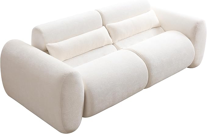 Christopher Knight Home Orri 79 Cozy Chenille Upholstered Cloud Couch 3-Seater Modern Sofa Home Sofa Living Room with Round Arm Sturdy Wooden Frame Lounge Chair Indoor Easy to Assembly White