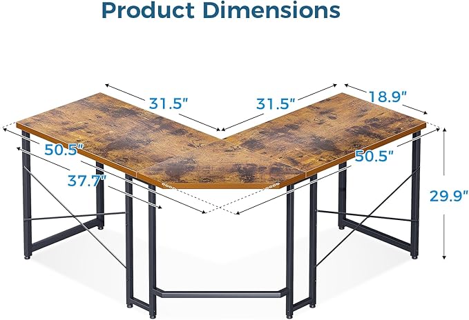 ODK 51 Inch L Shaped Gaming Desk Computer Desk Table for Home Office Sturdy Writing Workstation Vintage