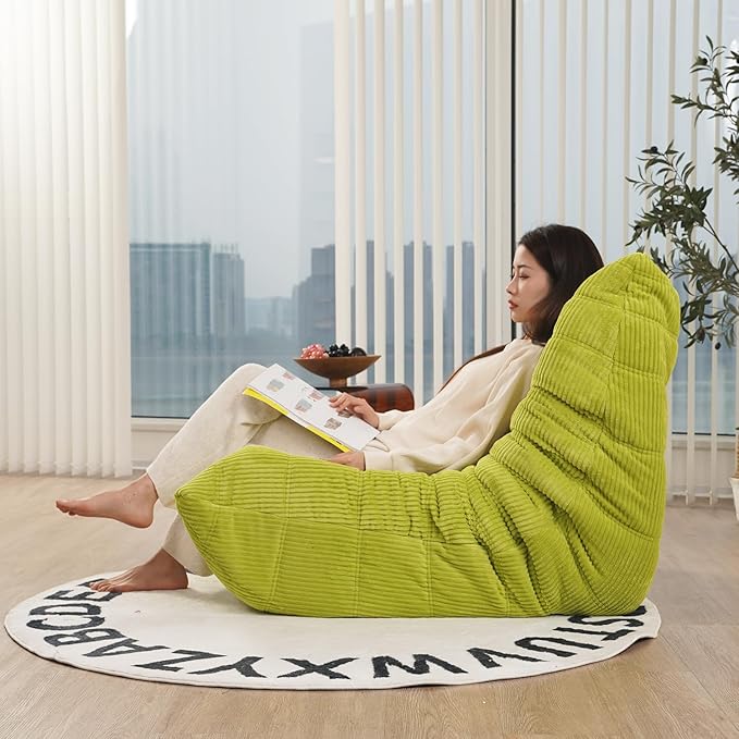 N&ampV Fireside Chair Mid Century Armless Floor Sofa Soft Premium Corduroy Floor Lounge Chair Foam Sofa Accent Chair for Living Room Bedroom and Office Lime