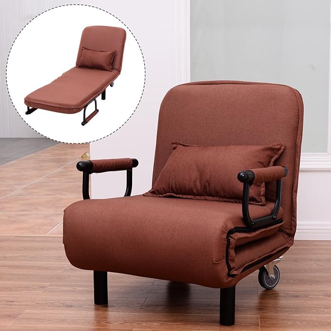 Giantex 26.5 Convertible Sofa Bed Folding Arm Chair Sleeper Leisure Recliner Lounge Couch (Coffee)