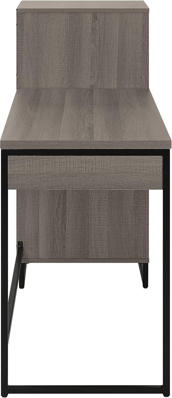 OSP Home Furnishings Hagney Lane Worksmart Sit-to-Stand Desk with 3 Adjustable Positions and Extra Shelves Farm Oak