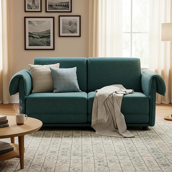 Convertible Sleeper Sofa Bed Pull Out Couch with High-Density Foam Modern Upholstered Loveseat Futon 2-in-1 Full Size Bed for Living Room Apartment Small Space (Green) | Foldable Convertible Bed