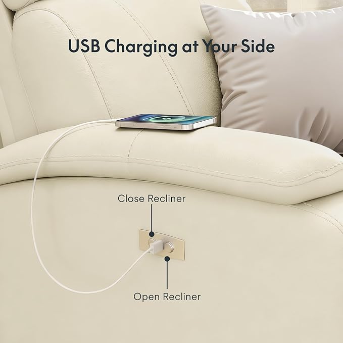 FLEXISPOT X3 Power Recliner Chair Adjustable Electric Recliner with USB Port Thick Cushion &amp Padded Back Comfortable Faux Leather Chair for Adults Living Room Nursery Home Theater (White)