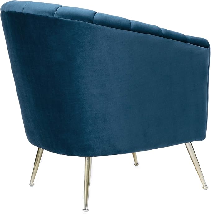 Manhattan Comfort Rosemont Velvet Accent Armchair Scalloped Chair with Mid-Century Modern Shell-Style with Wraparound Back Vertical Channeling Ideal for Living Room Use Set of 1 Blue